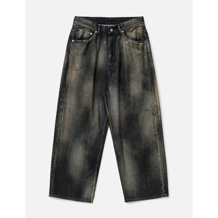Ancellm 【 Aging Wide Denim Pants Men Black 】 ジーンズ メンズ 黒いこと 黒いこと