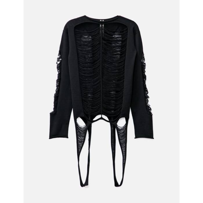 リックオウエンス Rick Owens 【 Maglia Distressed Knit Sweater Men Black 】 編み物 調教師 メンズ 黒いこと 黒いこと