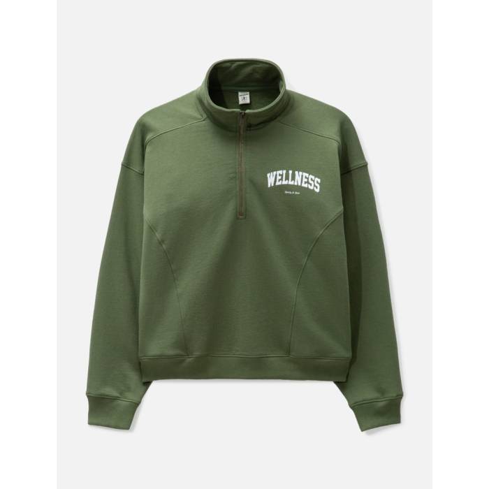 Sporty \u0026 Rich 【 Wellness Ivy Quarter Zip Unisex Moss/White 】 ユニ一発やる 白いこと 白いこと
