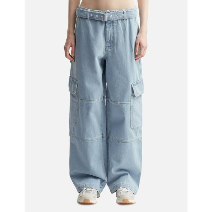 【 Belted Utility Denim Pants Women Bleached Indigo 】 ジーンズ レディース 藍色・インディゴ