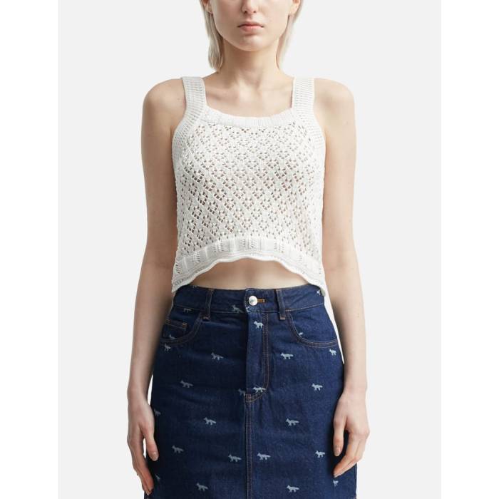 【 Lace Knit Crochet Crop Top Women Milk 】 ニット Crop クロップ レディース