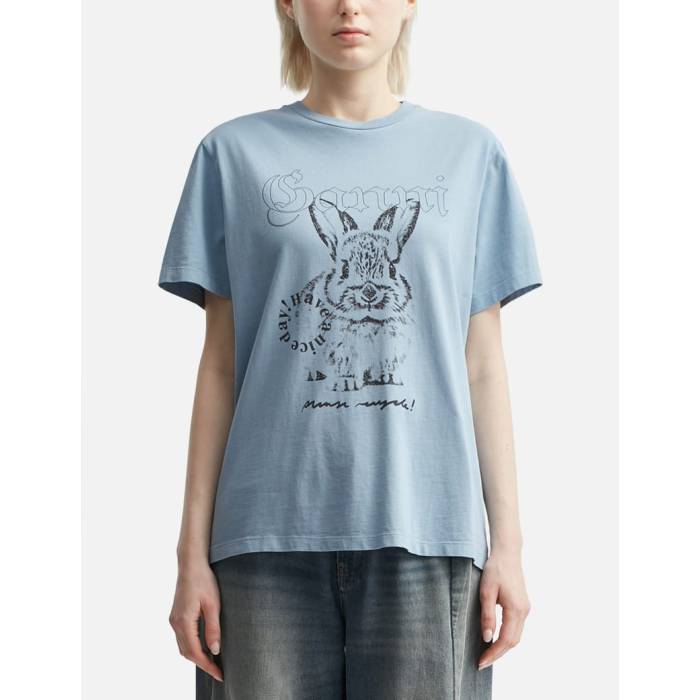 ガニー Ganni 【 Re-Cut Cotton Jersey T-Shirt Women Soft Chambray 】 ジャージ Tシャツ レディース
