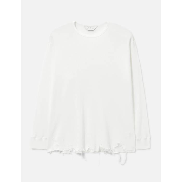 Ancellm 【 Damage Waffle Crew Long Sleeves T-Shirt Men White 】 ワッフル クルー Tシャツ メンズ 白色 ホワイト｜スニケス