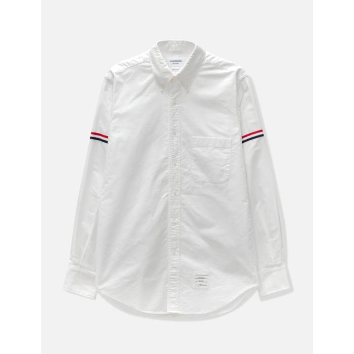 トム 赤銅色 Thom Browne 【 White Oxford Striped Grosgrain Armband Classic Shirt Men White 】 白いこと 白いこと オックスフォード 古典派音楽 メンズ 白いこと 白いこと