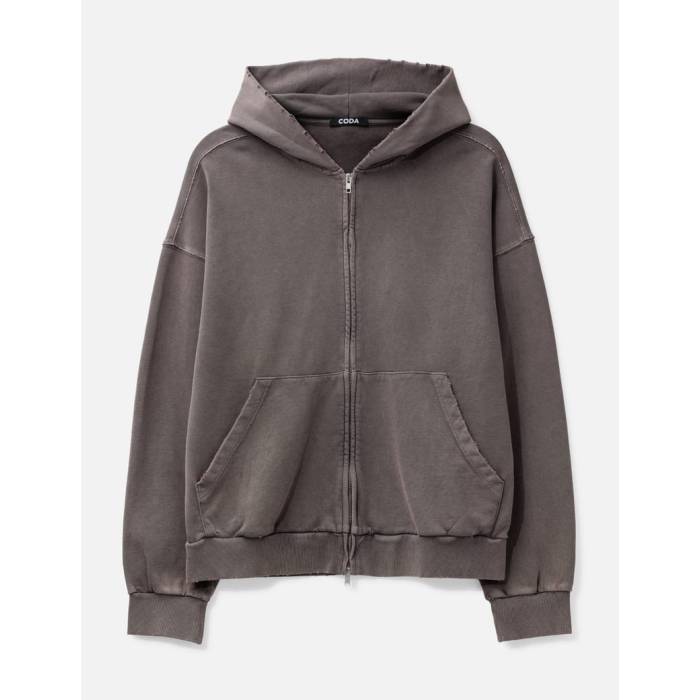 Coda 【 Brown Washed Distressed Zip Up Hoodie Men Brown 】 茶色 ブラウン フーディー パーカー メンズ 茶色 ブラウン 34,450円