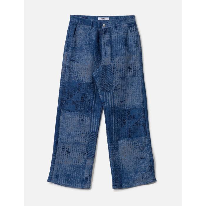 Fdmtl 【 Boro Jaquard Wide Pants Rinse Men Indigo 】 メンズ 藍色・インディゴ