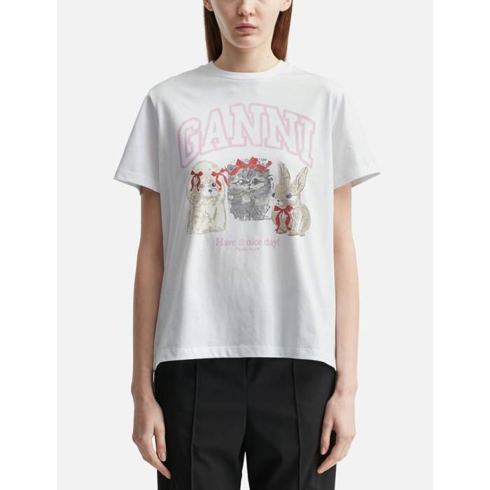 ガニー Ganni 【 Animals Print T-Shirt Women Bright White 】 Tシャツ レディース 白色 ホワイト 34,970円