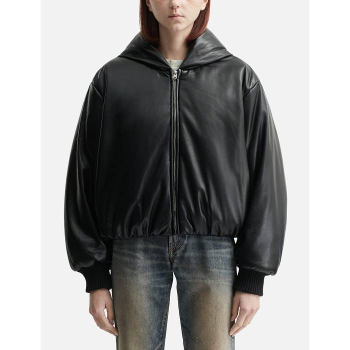 アクネストゥディオズ Acne Studios 【 Hooded Faux Leather Jacket Women Black 】 ボンネット付 なめし革 Jacket 上衣 レディース 黒いこと 黒いこと