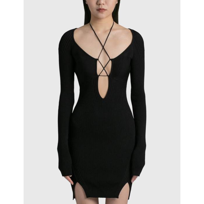Nensi Dojaka 【 Long Sleeve Ribbed Dress Women Black 】 Sleeve 衣袂 御召しもの レディース 黒いこと 黒いこと