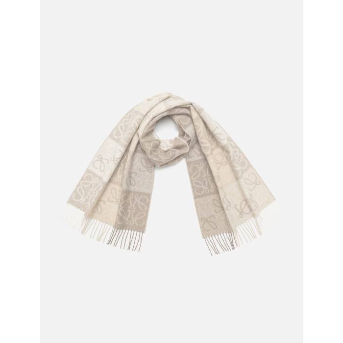 ロエベ Loewe 【 Checkerboard Scarf Unisex White/ Beige 】 スカーフ ユニセックス 白色 ホワイト ベージュ