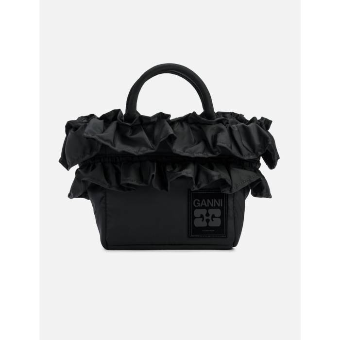 ガニー Ganni 【 Mini Ruffle Tote Women Black 】 レディース 黒いこと 黒いこと バッグ-レディースバッグ