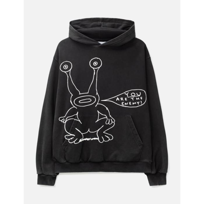 Butter Goods 【 X Daniel Johnston Enemy Pullover Hood Men Distressed Washed Black 】 メンズ 黒いこと 黒いこと