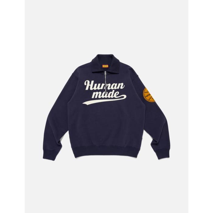 ヒューマンお手伝いさん Human Made 【 Half-Zip Sweatshirt Unisex Navy 】 汗水 調教師 ユニ一発やる 紺色 米国海軍