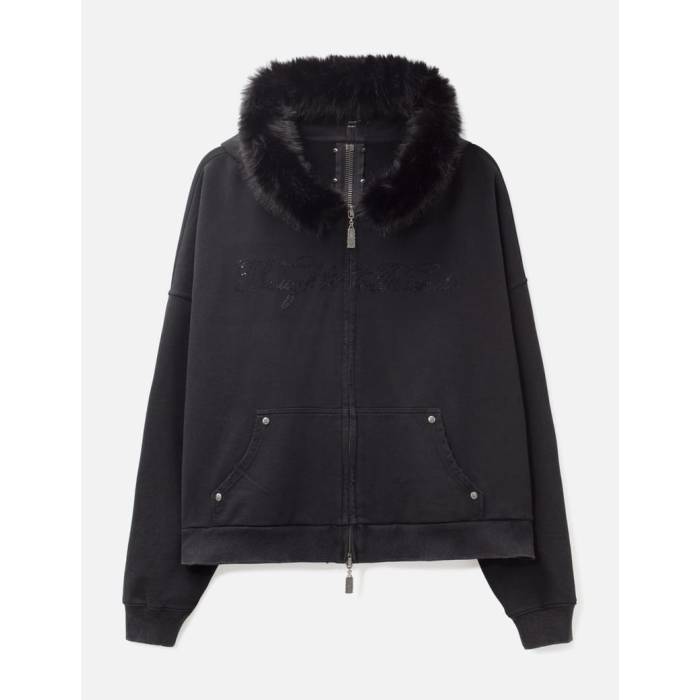 Thought We Friends 【 "Nyra" Zip-Up Hoodie With Detachable Fur Trim Hood Unisex Black 】 フーディー パーカー ユニセックス 黒色 ブラック|スニケス