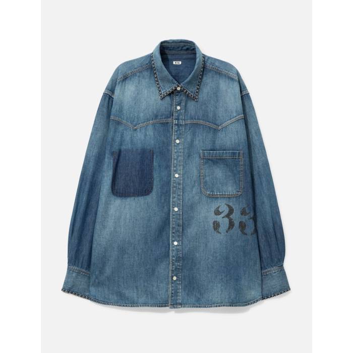 Khoki 【 Hand-Embroidered Denim Shirt Men Indigo 】 ジーンズ メンズ 藍色・インディゴ