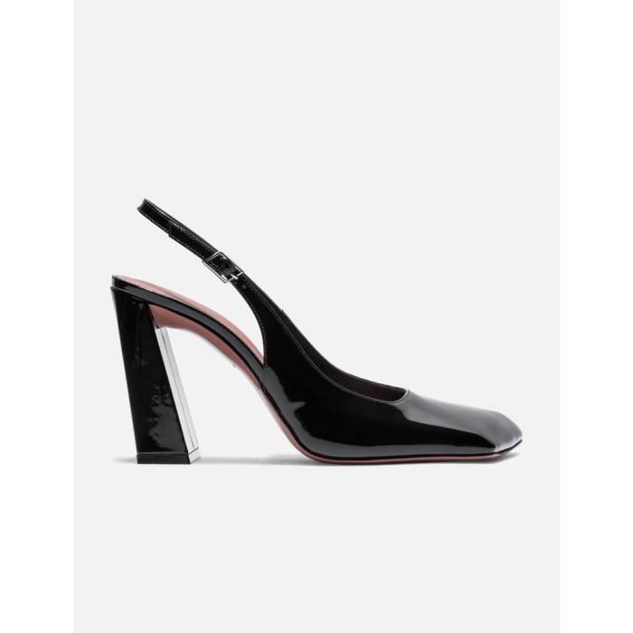 Amina Muaddi 【 Charlotte Sling Women Black Patent 】 シャーロット レディース 黒色 ブラック パテント