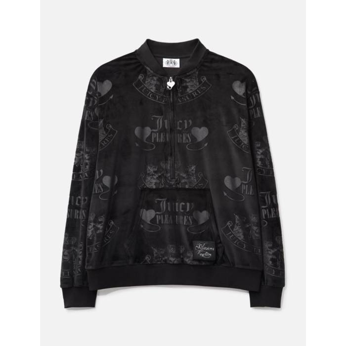 プレジャーズ Pleasures 【 X Juicy Couture Crest Velour Quarter Zip Men Black 】 天鵞絨 メンズ 黒いこと 黒いこと