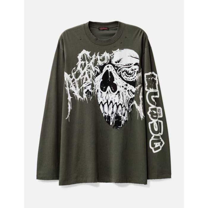 Luu Dan 【 Torn Fear Long Sleeve T-Shirt Men Washed Black / Torn Fear 】 Sleeve 捩り プルオーバー メンズ 黒いこと 黒いこと