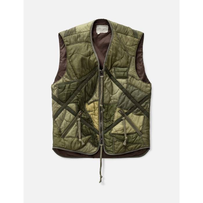 Greg Lauren 【 Mixed Puffer Zip Vest Men Army 】 より良い メンズ 正規陸軍