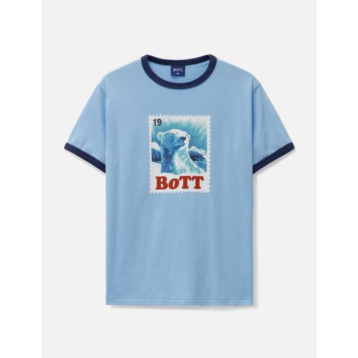 Bott 【 Bear Stamp Ringer T-Shirt Men Light Blue 】 ティーシャツ メンズ 青碧 青碧