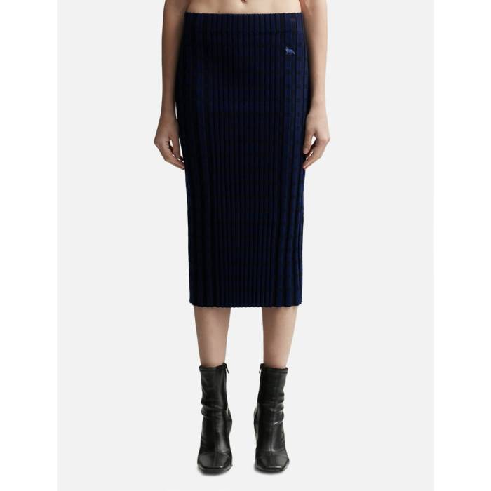 【 Check Ribbed Midi Skirt Women Eclipse Blue/Black 】 レディース 青色 ブルー 黒色 ブラック