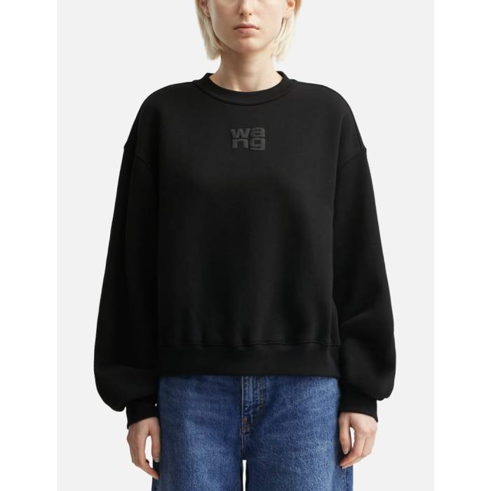 T By Alexander Wang 【 Puff Logo Essential Terry Crew Sweatshirt Women Black 】 ロゴタイプ 労働者の一団 汗水 調教師 レディース 黒いこと 黒いこと