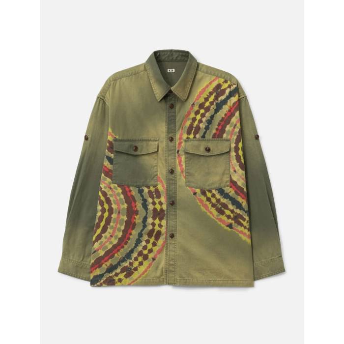 Khoki 【 Tie-Dye Military Shirt Men Khaki 】 メンズ カーキ