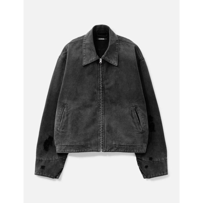 Coda 【 Faded Black Damaged Canvas Crew Jacket Men Faded Black 】 黒いこと 黒いこと 労働者の一団 Jacket 上衣 メンズ 黒いこと 黒いこと