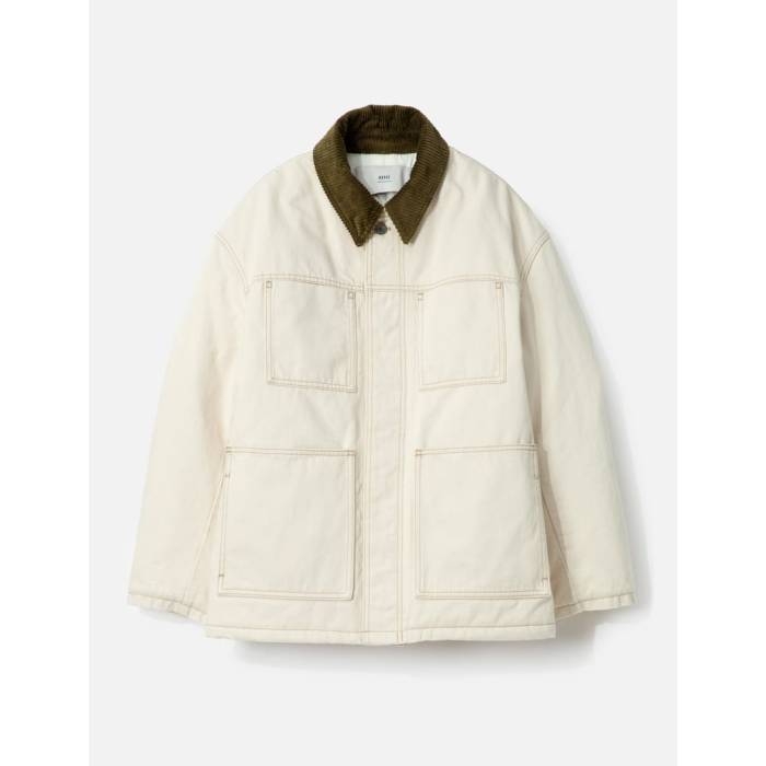 アミ Ami 【 White Cotton Padded Worker Jacket Men Off White 】 白色 ホワイト Padded パッド worker ワーカー Jacket ジャケット メンズ 白色 ホワイト｜スニケス