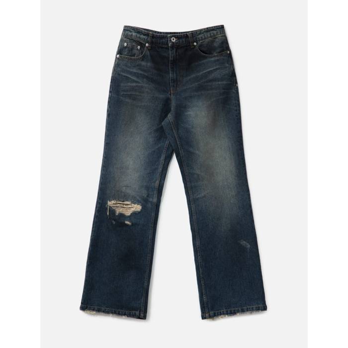 Coor 【 Semi Flare Embossed Dirty Washed Jeans Men Washed Indigo 】 ジーンズ メンズ 藍色・インディゴ