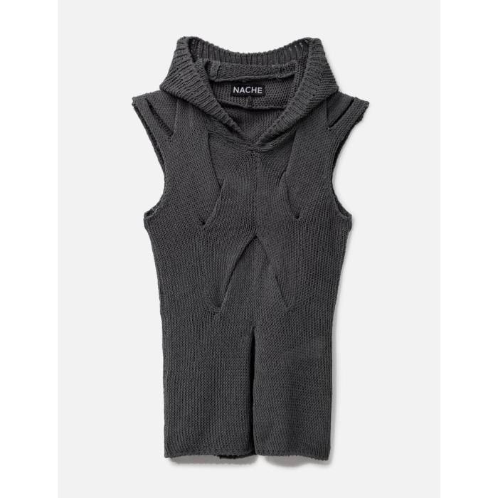 Nache 【 Out In Knitted Sleeveless Women Charcoal 】 Sleeveless ノン衣袂 レディース 濃灰色