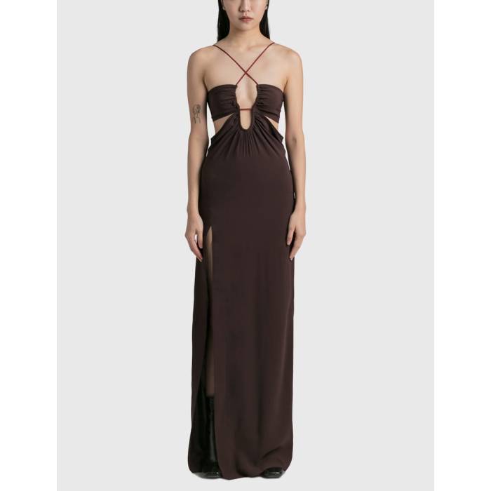 Nensi Dojaka 【 Front Key-Hole Floor Length Dress Women Chocolate 】 御召しもの レディース