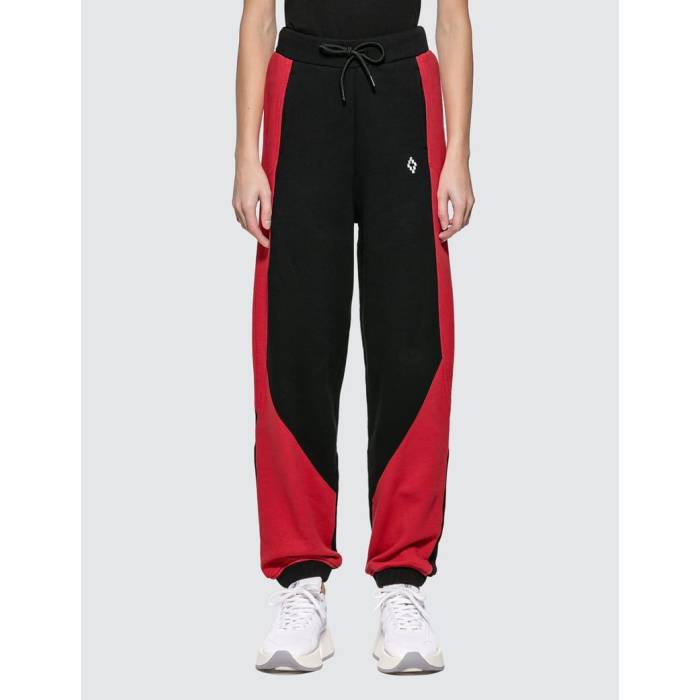 マルセロバーロン Marcelo Burlon 【 Colorblock Logo Sweatpants Women Black / Red 】 ロゴ ロングタイツ レディース 黒色 ブラック Red 赤・レッド