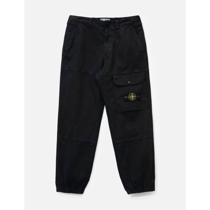 ストーンアイランド Stone Island 【 Organic Cotton Stretch Broken Twill \u0027Old\u0027 Effect Cargo Trousers Men Black 】 積貨委託貨物 メンズ 黒いこと 黒いこと