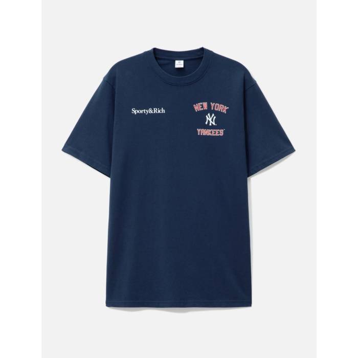Sporty & Rich 【 Home Run T-Shirt Unisex Navy Sports Red/White 】 ラン Tシャツ ユニセックス 紺色 ネイビー Red 赤・レッド 白色 ホワイト