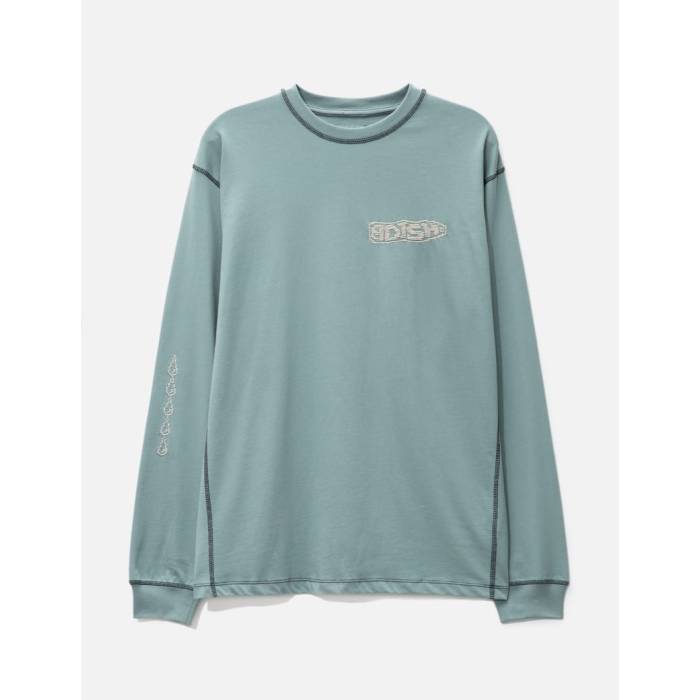 Adish 【 Tatreez Logo Contrast Stitched Long Sleeve Men Blue 】 ロゴタイプ Sleeve 捩り メンズ 青み 青色