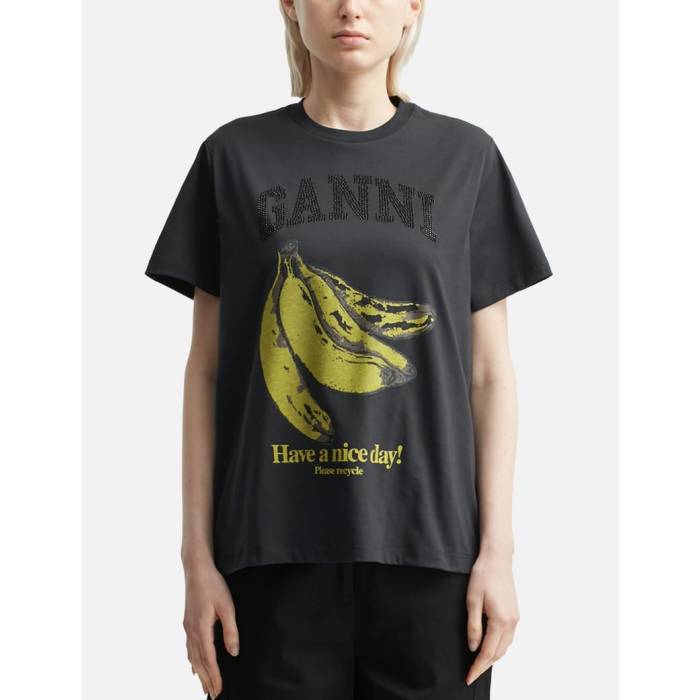 ガニー Ganni 【 Banana Print T-Shirt Women Phantom 】 ティーシャツ レディース