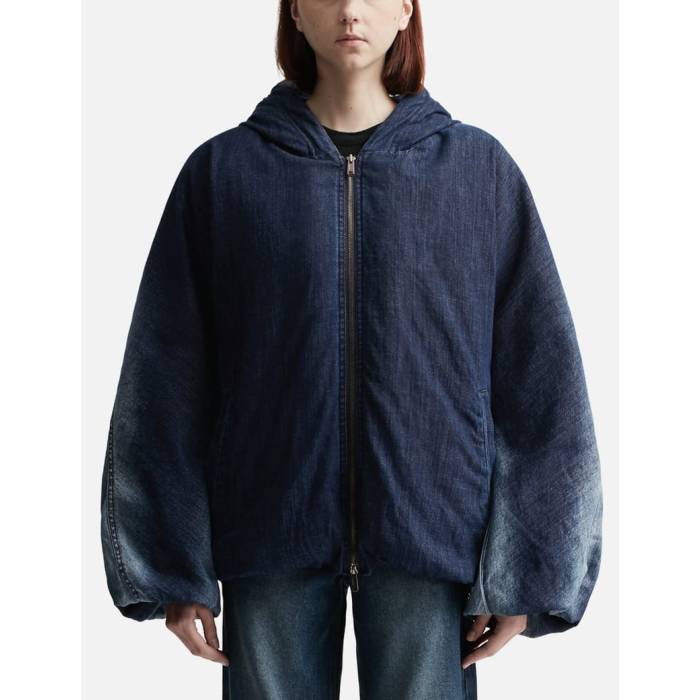 Lesugiatelier 【 Denim Hooded Puffer Jacket Women Dark Blue 】 ジーンズ ボンネット付 Jacket 上衣 レディース 青碧 青碧