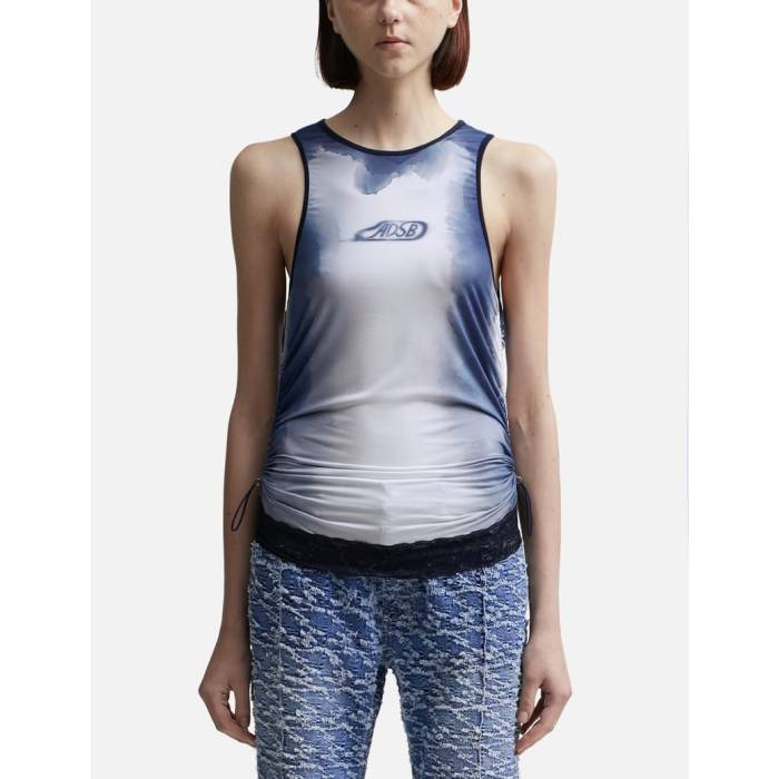 Andersson Bell 【 Lisa Watercolour Sprayed Logo Shirring Top Women Navy 】 ロゴ レディース 紺色 ネイビー