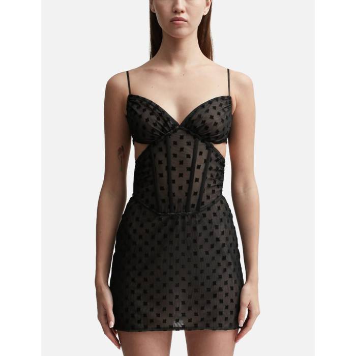 Misbhv 【 Mesh Monogram Corset Mini Dress Women Black 】 お召しもの レディース 黒いこと 黒いこと