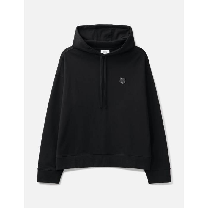 【 Tonal Fox Head Patch Oversized Hoodie Men Black 】 狐狸 フーディー パーカー メンズ 黒いこと 黒いこと