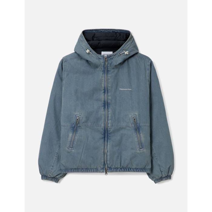 【 Denim Down Puffer Jacket Men Washed Blue 】 ジーンズ 落ちこむ Jacket 上衣 メンズ 青碧 青碧