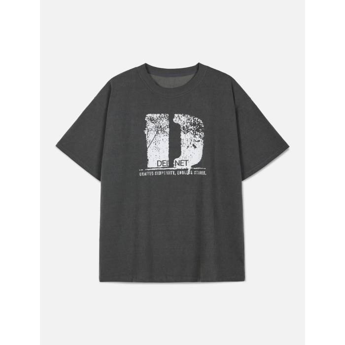 Deinet 【 D Accent Crack Logo T-Shirts Unisex Charcoal 】 ロゴタイプ ティーシャツ ユニ一発やる 濃灰色