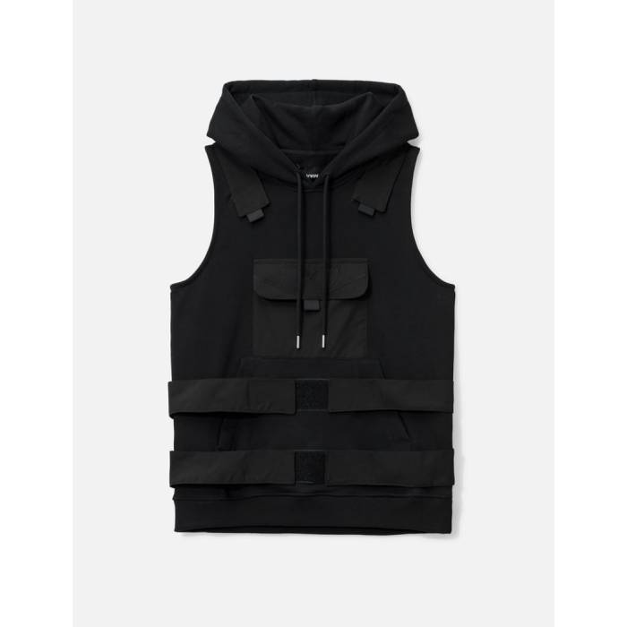 Vain 【 Hoodie Vest Unisex Black 】 フーディー パーカー ベスト ユニセックス 黒色 ブラック