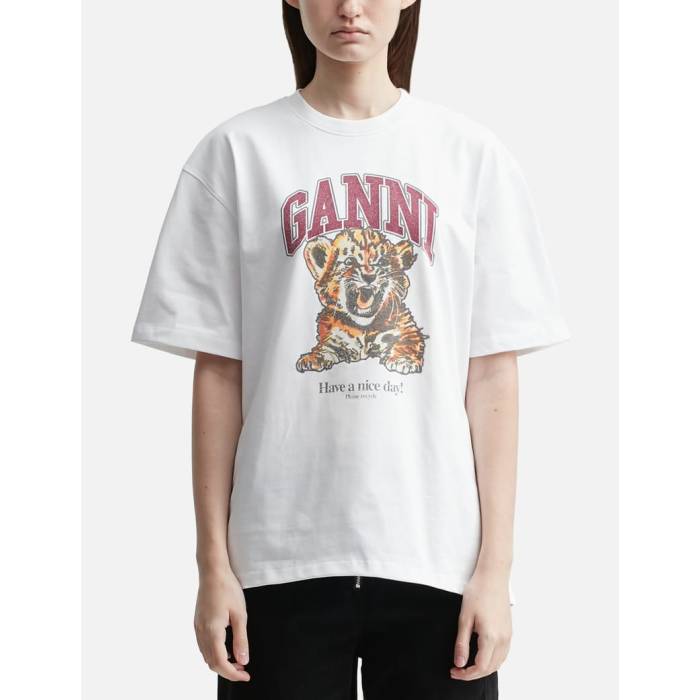 ガニー Ganni 【 White Beaded Tiger T-Shirt Women Bright White 】 白いこと 白いこと プルオーバー レディース 白いこと 白いこと