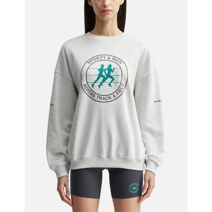 アディダス Adidas Originals 【 Sporty \u0026 Rich X  Sweater Women Light Grey Heather 】 調教師 レディース 薄墨色 薄墨色 heather ギョリュウモドキ