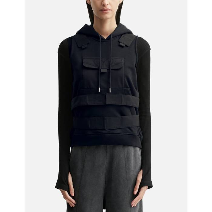 Vain 【 Hoodie Vest Unisex Black 】 フーディー パーカー ベスト ユニセックス 黒色 ブラック