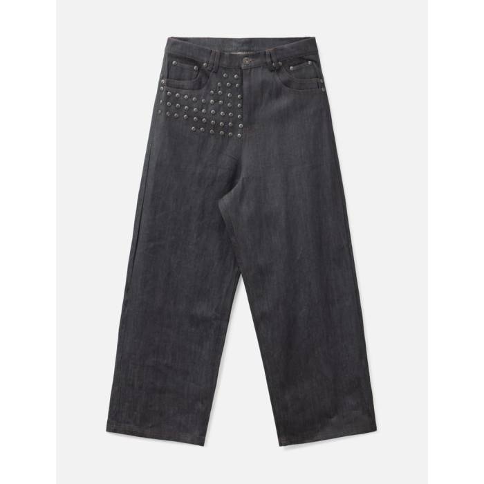 Thought We Friends 【 \"Devlin\"" Studded Waxed Japanese Raw Denims In Blue Unisex Black 】 青味 青み ユニ一発やる 黒いこと 黒いこと"