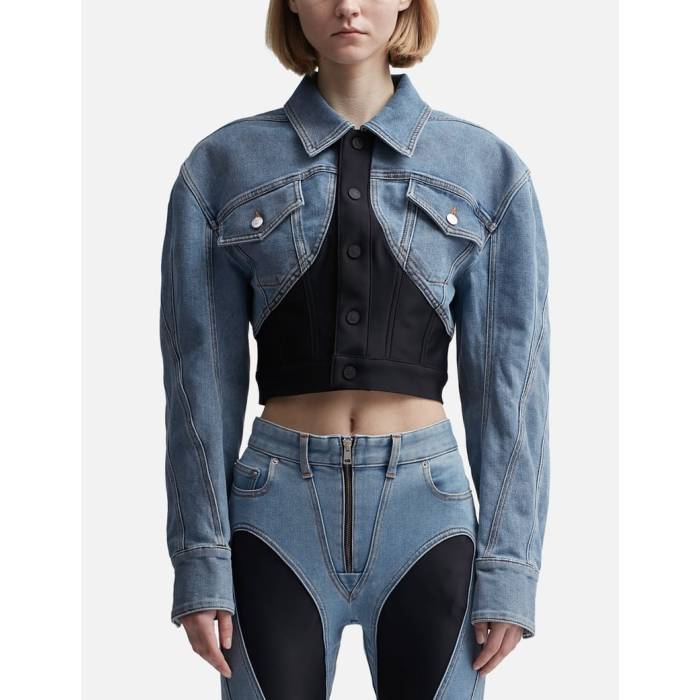 Mugler 【 Cropped Denim Jacket Women Medium Blue 】 デニム Jacket ジャケット レディース 青色 ブルー