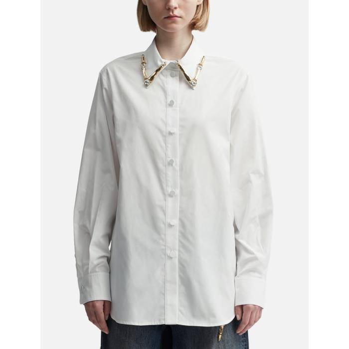 Area 【 Claw Collar Button Down Women White 】 落ちこむ レディース 白いこと 白いこと
